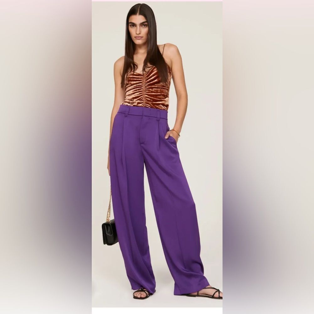 Vince Purple Satin Trousers Baggy Wide Leg Pants Size 6